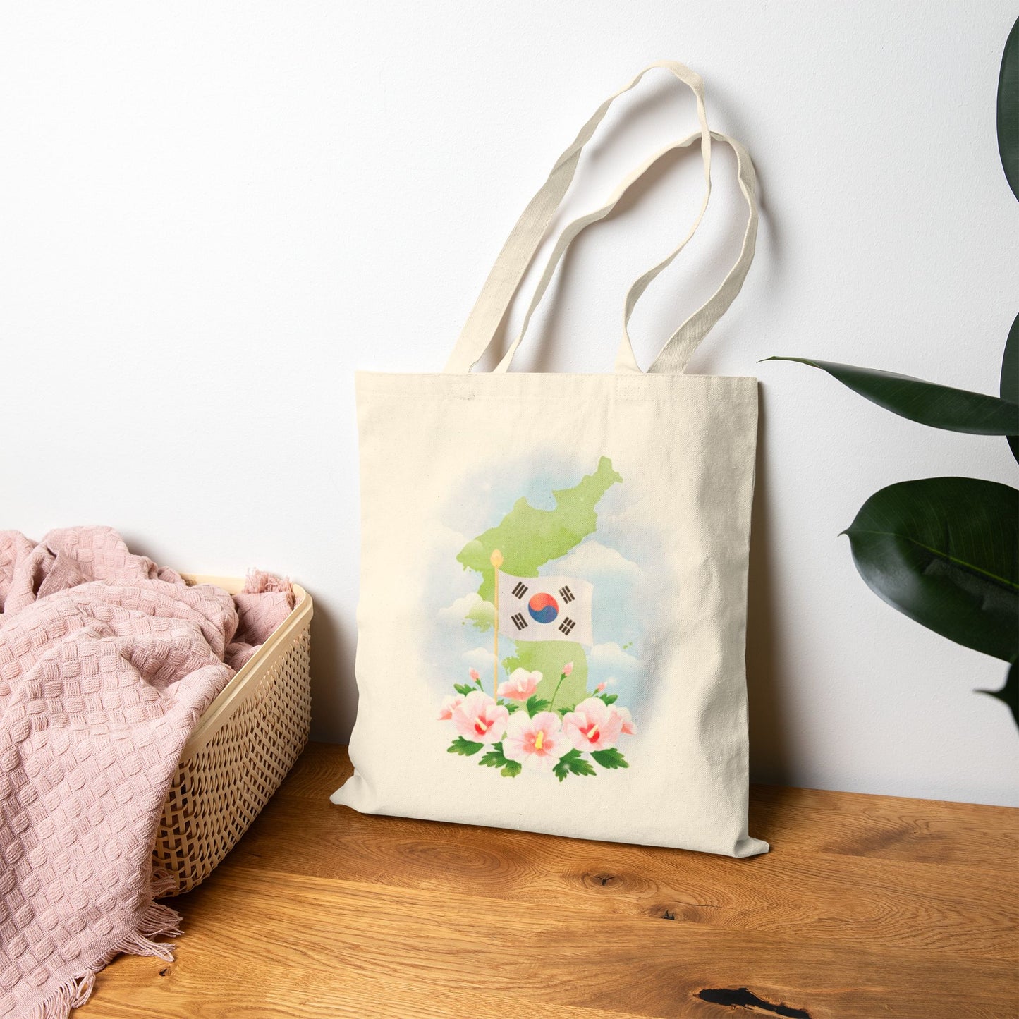 Korean Flag & Mugunghwa Watercolor Tote Bag