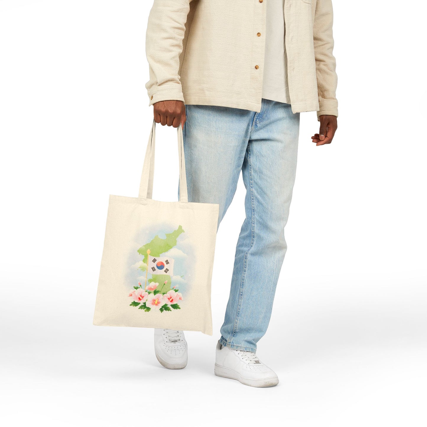 Korean Flag & Mugunghwa Watercolor Tote Bag